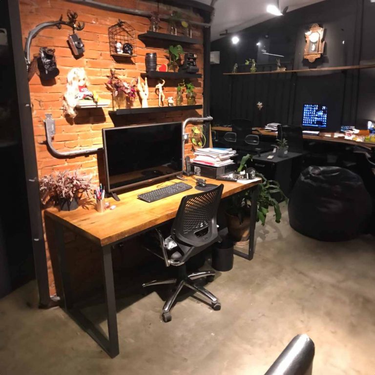 Mesa industrial para escritório em peroba rosa, móvel rústico para escritório