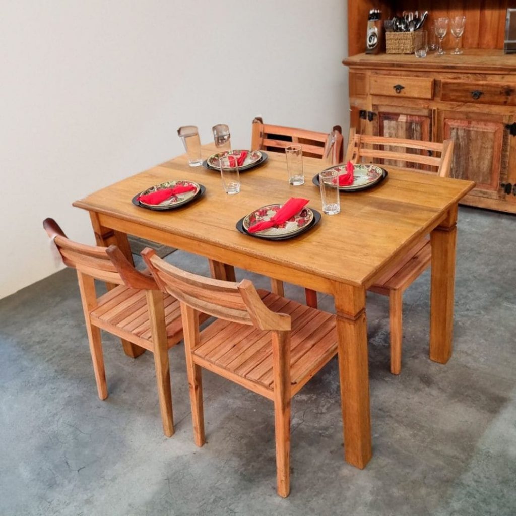 Conjunto Mesa De Jantar Em Madeira Maciça Retangular 6 Lugares Com Cadeiras  E Bancos Sem Encosto Magazine Decor Jatobá