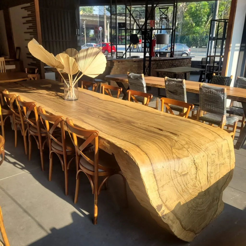mesa de jantar cascata curvada madeira maciça para dez lugares