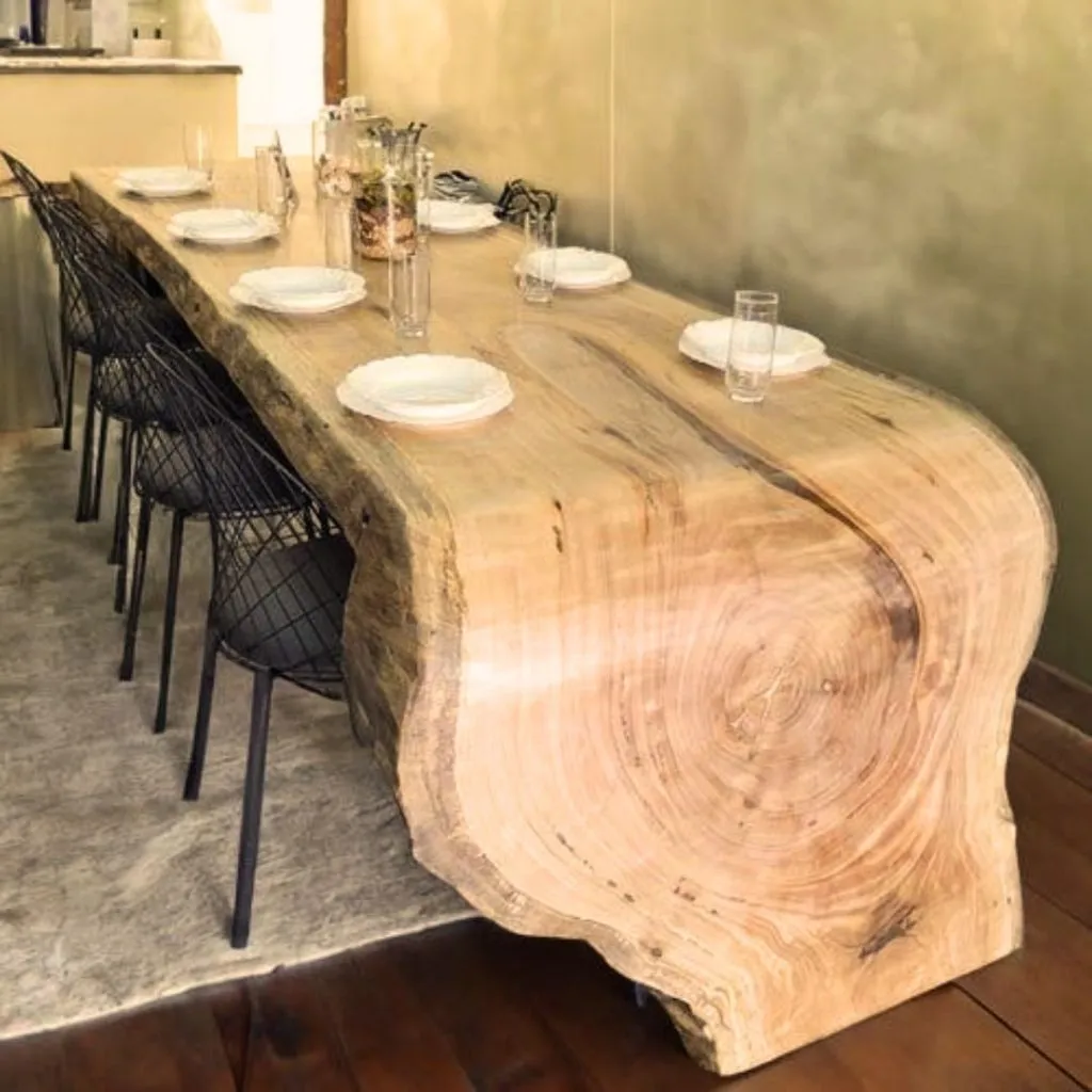 Mesa de jantar cascata ou curvada madeira maciça com borda orgânica