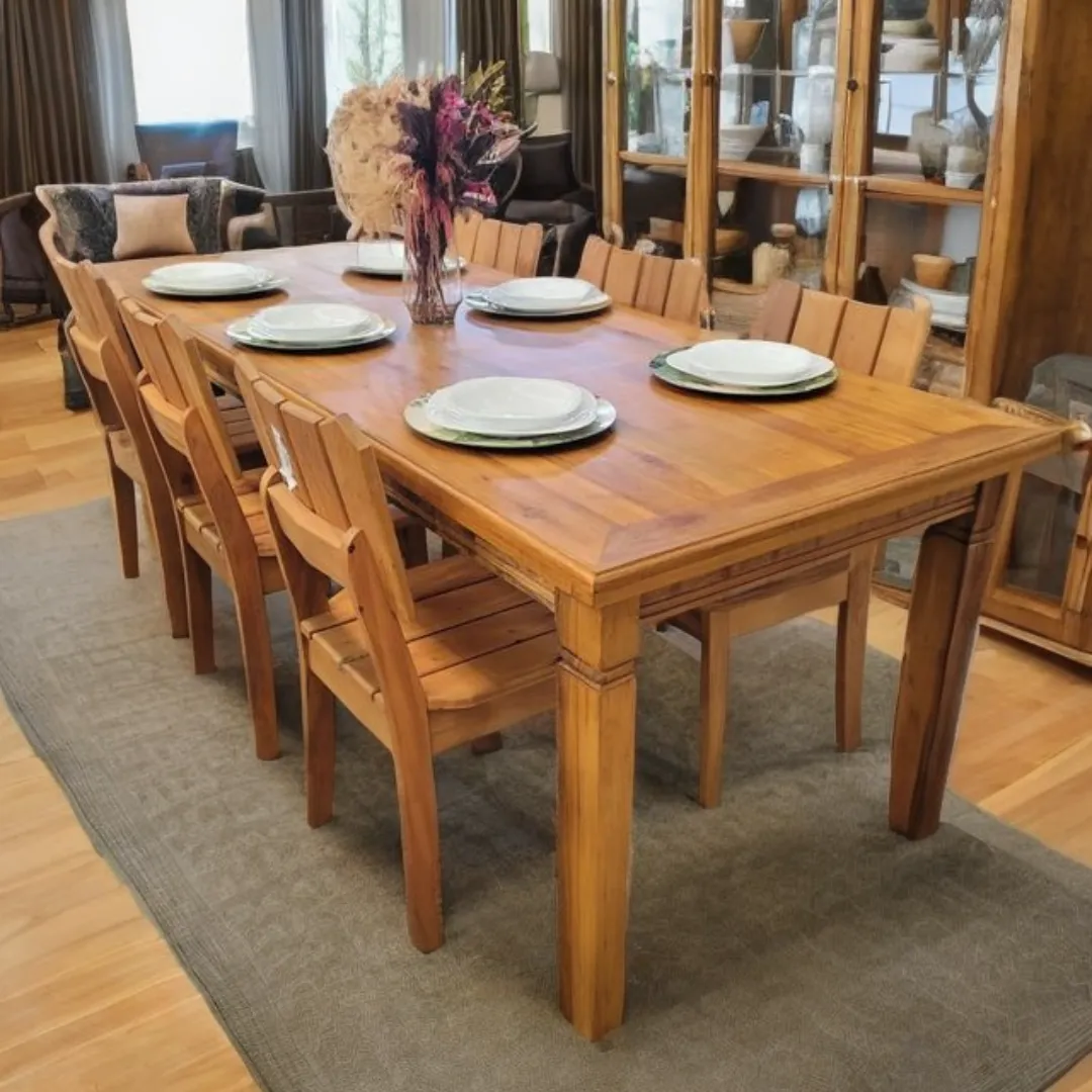 Mesa de jantar Premium em madeira natural, medindo 2,20 metros por 0,90 metros