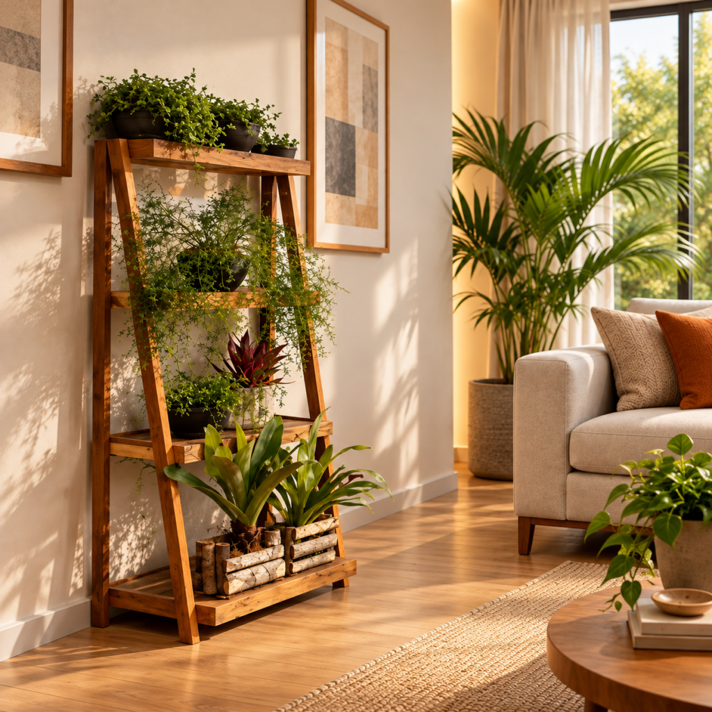 Sala Boho Iluminada com Plantas