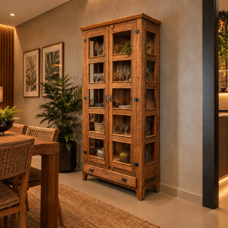 CRISTALEIRA MISTA 2PORTAS NATURAL 1,00X2,00M - NÃO ACOMPANHA VIDRO - DE 3.779,00 POR 2.516,00 OU 12X DE 251,60 - SKU 127156