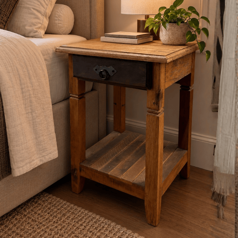 MESA DE CABECEIRA 2 TAMPOS 1 GAVETA NATURAL - DE 779,00 POR 526,00 - SKU 126940