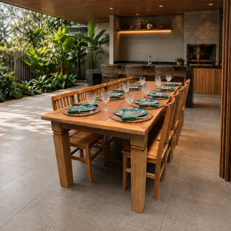 MESA DE JANTAR PREMIUM EM PEROBA ROSA APARELHADA 3,00X1,00M - DE 6.690,00 POR 4.673,00 OU 467,30 - SKU 126022