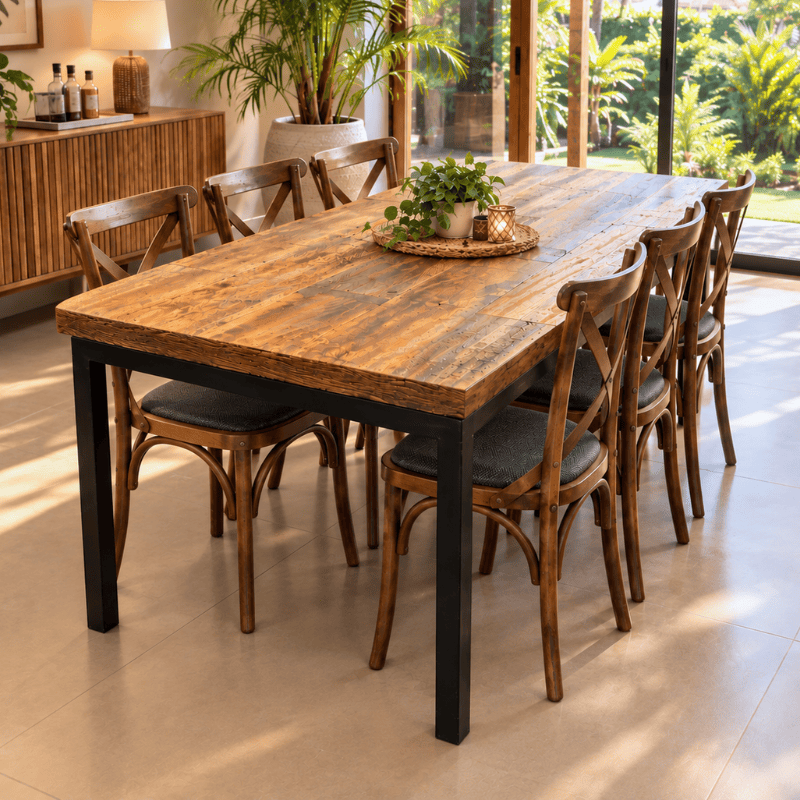 MESA JANTAR BASE FERRO FLUTUANTE TAMPO PEROBA NATURAL 1,80 X 0,90 -não acompanha cadeiras - DE 3.652,00 POR 2.390,00 OU 12X DE 239,00 - SKU 127739_126235 (1)