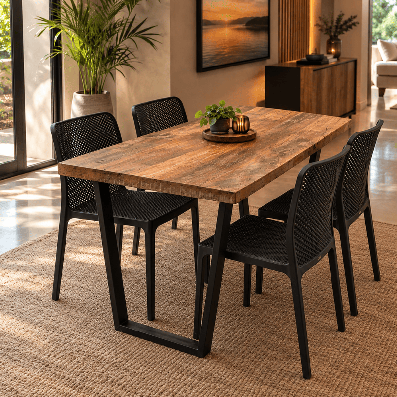 MESA JANTAR BASE FERRO V TAMPO CANAFISTULA 1,40 X 0,80 - DE 2.229,00 POR 1.497,00 OU 12X DE 149,70 - SKU 126458_126318